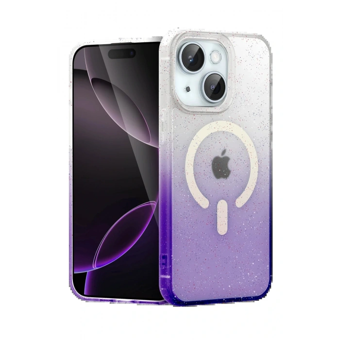 Apple iPhone 15 Pummel Shiny Magsafe Kapak - Mor