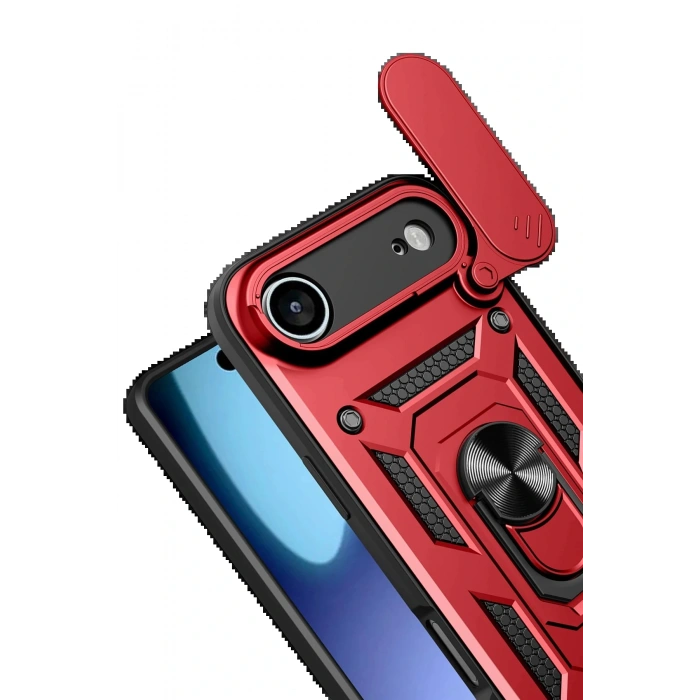 Apple iPhone 17 Air Pars Lens Yüzüklü Silikon - Kırmızı