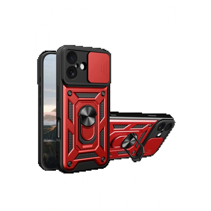 Apple iPhone 17 Pars Lens Yüzüklü Silikon - Kırmızı