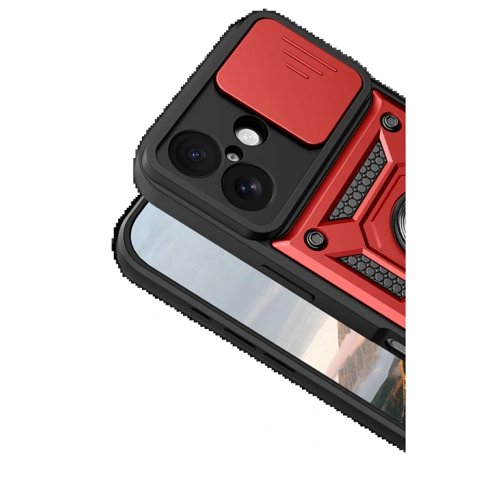 Apple iPhone 17 Pars Lens Yüzüklü Silikon - Kırmızı