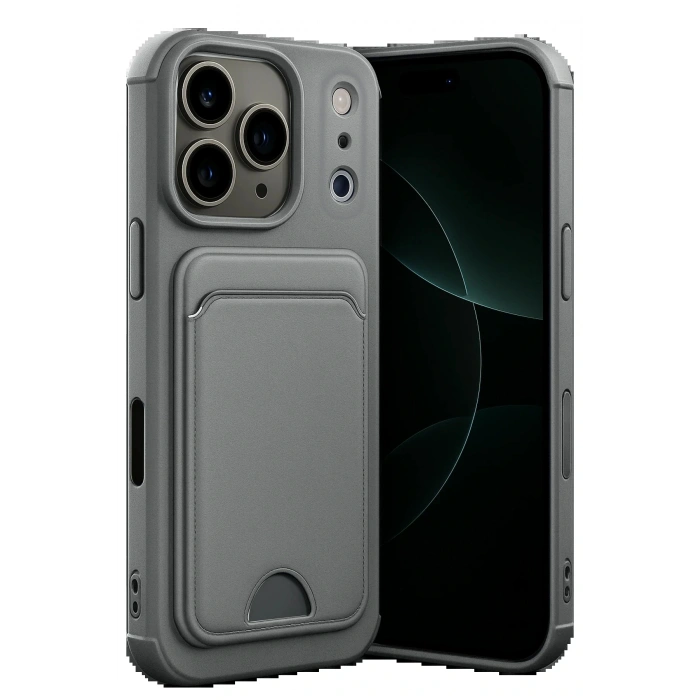 Apple iPhone 17 Pro Kelvin Kartvizitli Silikon - Gri