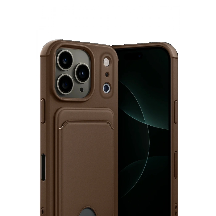 Apple iPhone 17 Pro Kelvin Kartvizitli Silikon - Kahverengi