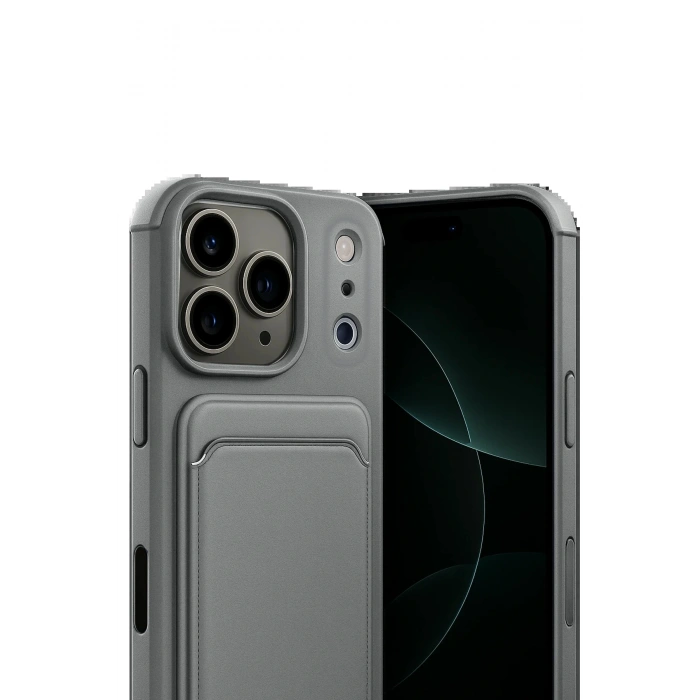 Apple iPhone 17 Pro Max Kelvin Kartvizitli Silikon - Gri