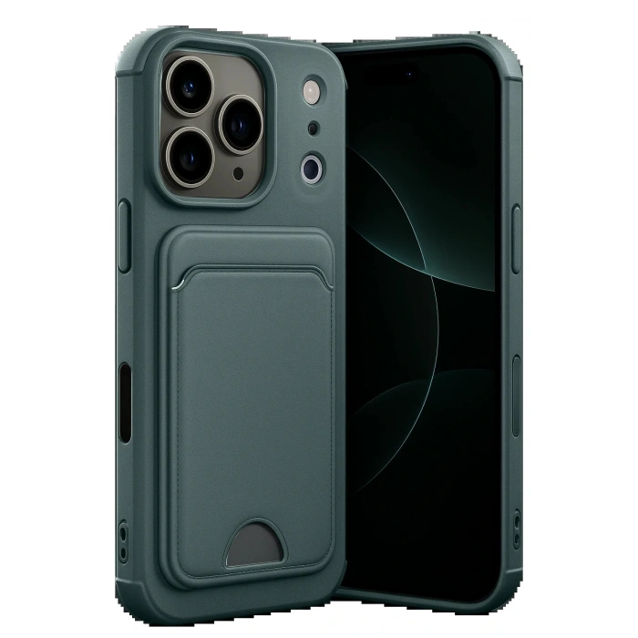 Apple iPhone 17 Pro Max Kelvin Kartvizitli Silikon - Koyu Yeşil