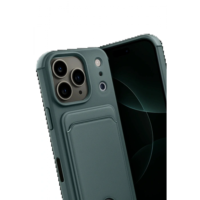 Apple iPhone 17 Pro Max Kelvin Kartvizitli Silikon - Koyu Yeşil