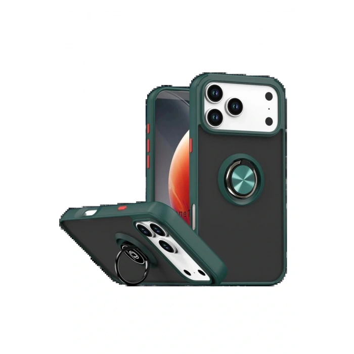 Apple iPhone 17 Pro Max Montreal Yüzüklü Silikon Kapak - Yeşil