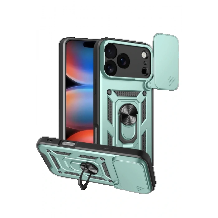 Apple iPhone 17 Pro Max Pars Lens Yüzüklü Silikon - Yeşil