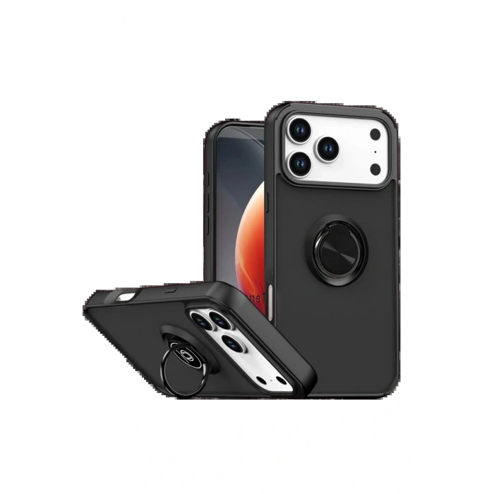 Apple iPhone 17 Pro Montreal Yüzüklü Silikon Kapak - Siyah