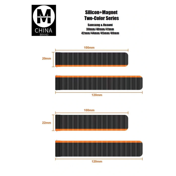 Apple Watch 42mm MO-WB1 Çift Renk Mıknatıslı Silikon Kordon - Siyah-Sarı