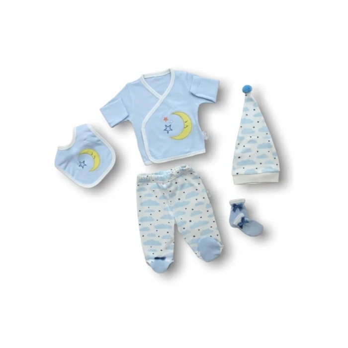 Ay Dedem Nakışlı  5li Zıbın Takımı Hastane Çıkışı Mavi