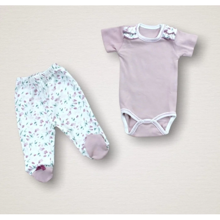 Bahar Çiçekleri Nakışlı  10lu Zıbın Takımı Hastane Çıkışı Gül Kurusu