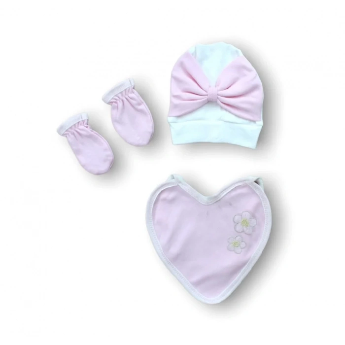 Baharın Çiçekli Kalbi Nakışlı  5li Zıbın Takımı Hastane Çıkışı Pembe