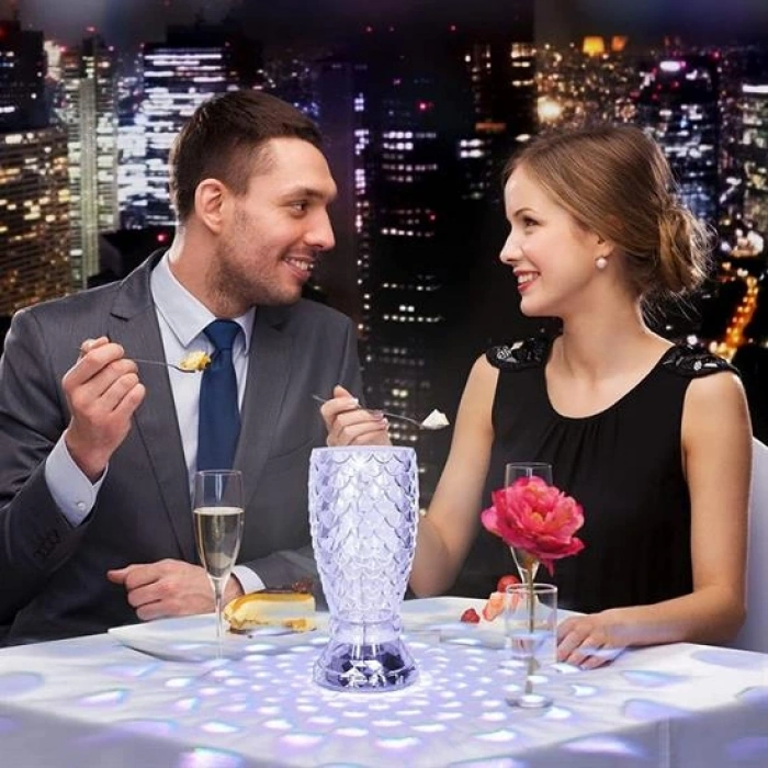 Balık Süzgeç Model Usb Şarjlı Kumandalı 16farklı Işık Modlu Masa Üstü Kristal Akrilik Led (4172)