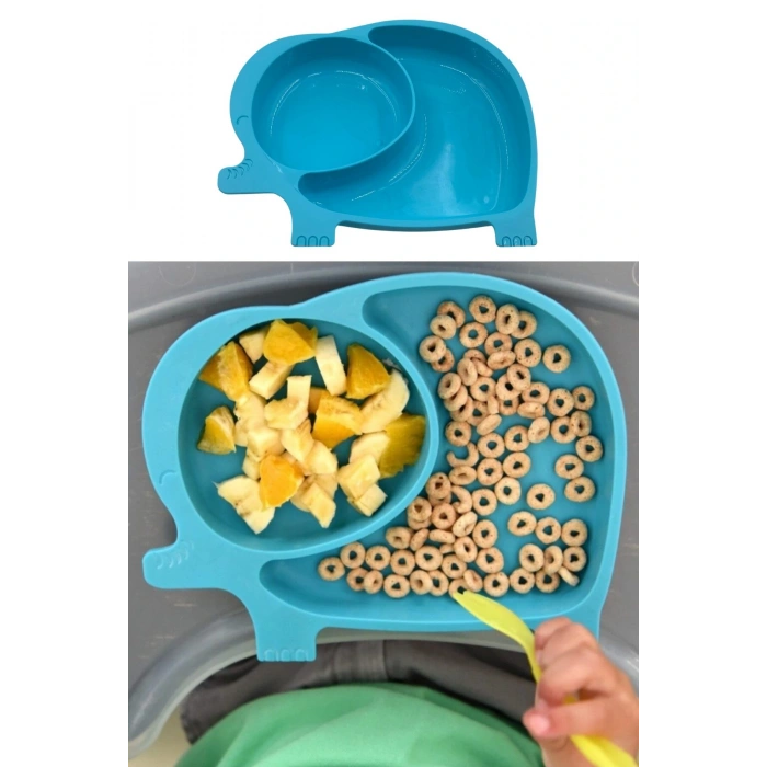 Bebek Ve Çocuk İçin Sevimli Fil Model Desenli Yemek Bebek Mama Kabı Bölmeli Tabak (4172)