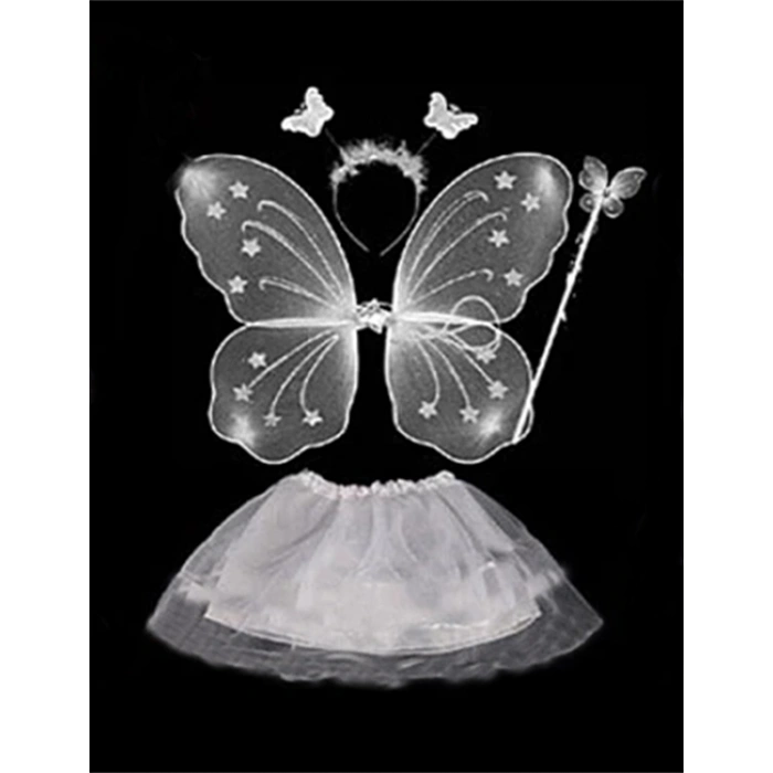 Beyaz Kelebek Kostümü - Beyaz Kelebek Kostüm Aksesuar Seti 4 Parça (4172)