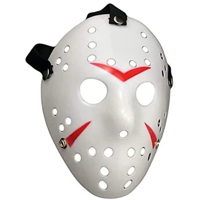Beyaz Renk Kırmızı Çizgili Tam Yüz Hokey Jason Maskesi Hannibal Maskesi (4172)