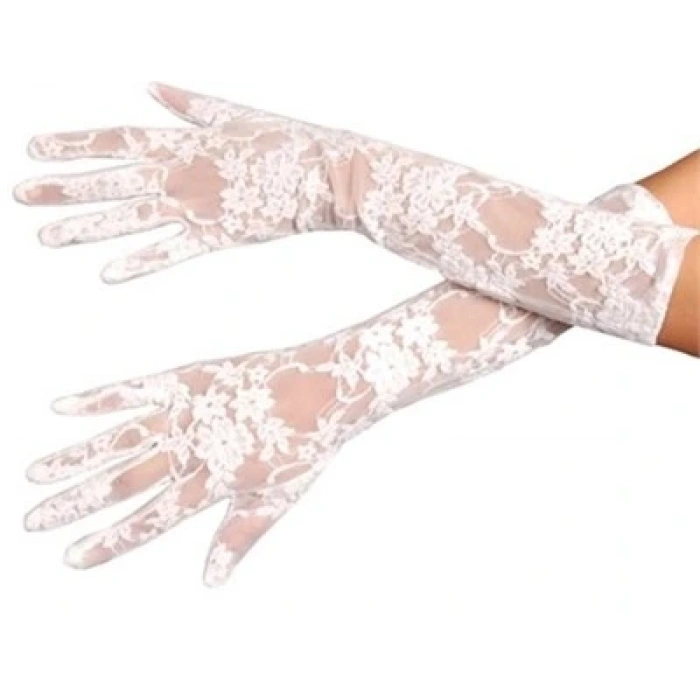 Beyaz Renk Orta Boy Dantelli Eldiven (4172)