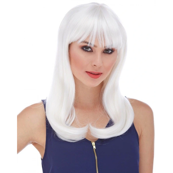 Beyaz Renk Uzun Düz Parti Peruğu (4172)