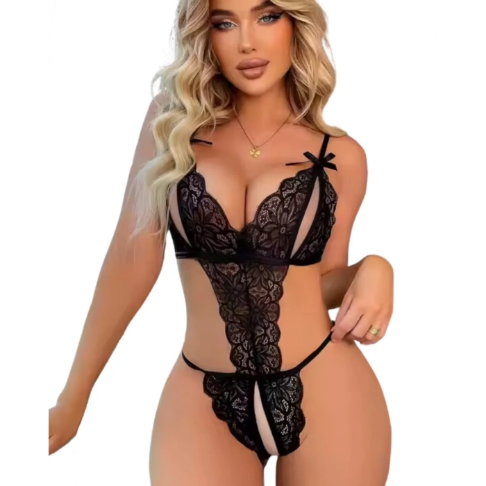 Büyük Beden Fantezi Siyah Dantelli Babydoll