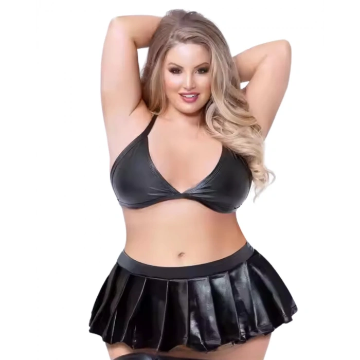 Büyük Beden Fantezi Sütyen Ve Pileli Mini Etek Takımı