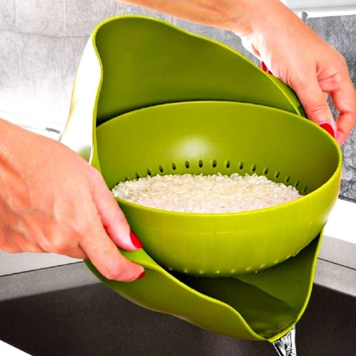 Çok Amaçlı 360 Derece Dönebilir Pratik Hazneli Mutfak Süzgeç Elek (4172)