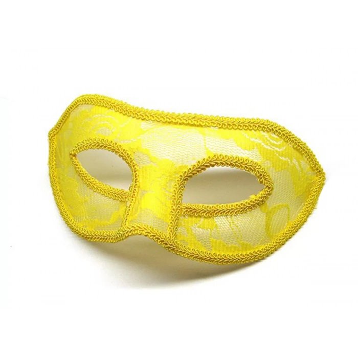 Dantel Tül Malzemeden İmal Sarı Renk Balo Parti Maskesi Venedik (4172)