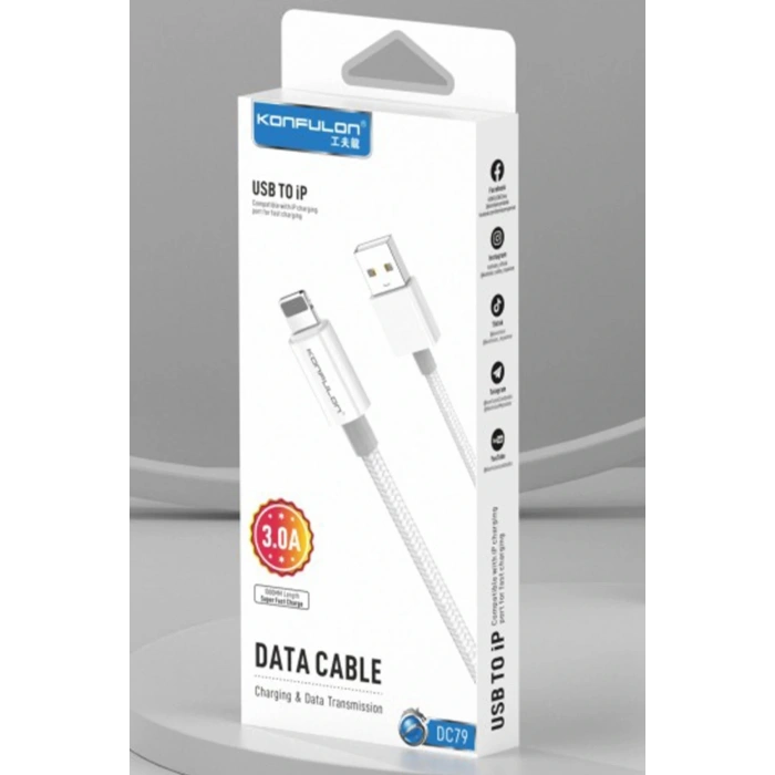 DC79 1M 3A USB to Lightning Hızlı Şarj Kablo - Beyaz