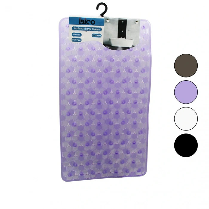Dikdörtgen - Lüx Pvc Petek Desen - Şeffaf-buzlu 98pcs Vantuz Kaydırmaz Banyo - Küvet Paspas 37x68cm (4172)