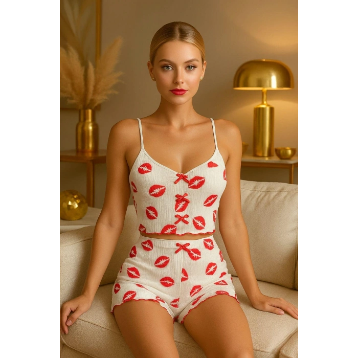 Dudak Desenli Şortlu Pijama Takımı