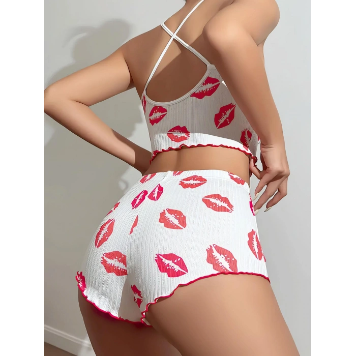 Dudak Desenli Şortlu Pijama Takımı