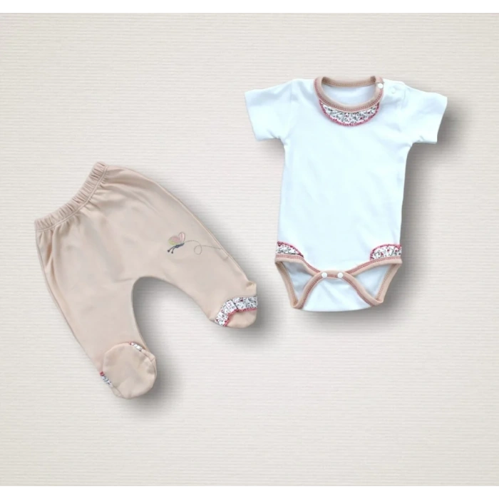 Erguvan Taç Nakışlı  Kız Bebek 10lu Zıbın Takımı Hastane Çıkışı Nar Çiçeği