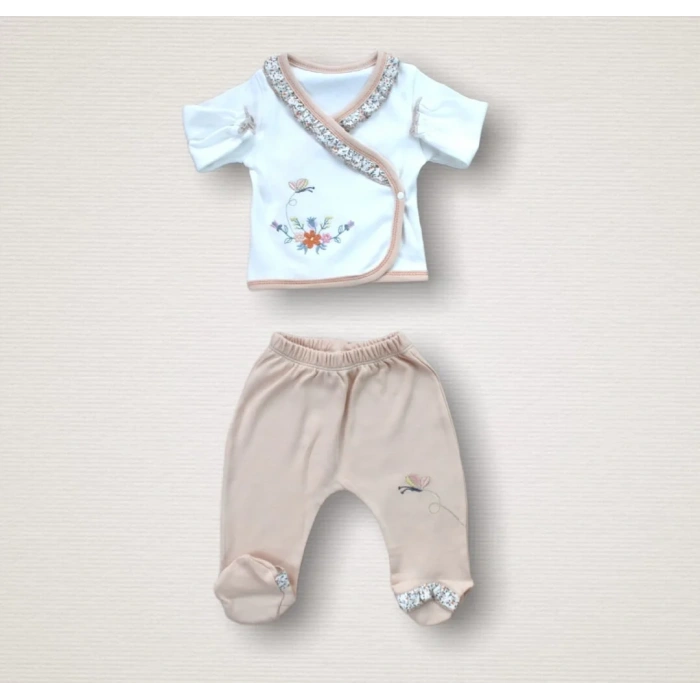 Erguvan Taç Nakışlı  Kız Bebek 10lu Zıbın Takımı Hastane Çıkışı Turuncu