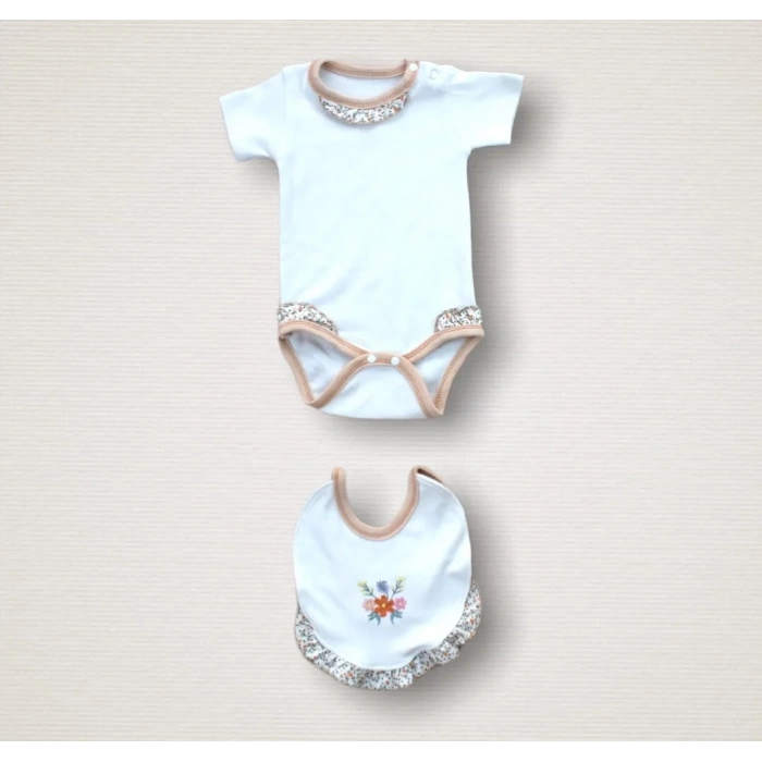 Erguvan Taç Nakışlı  Kız Bebek 10lu Zıbın Takımı Hastane Çıkışı Turuncu