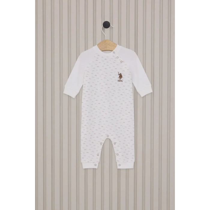 Erkek Bebek Uzun Kol Patiksiz Tulum  Krem