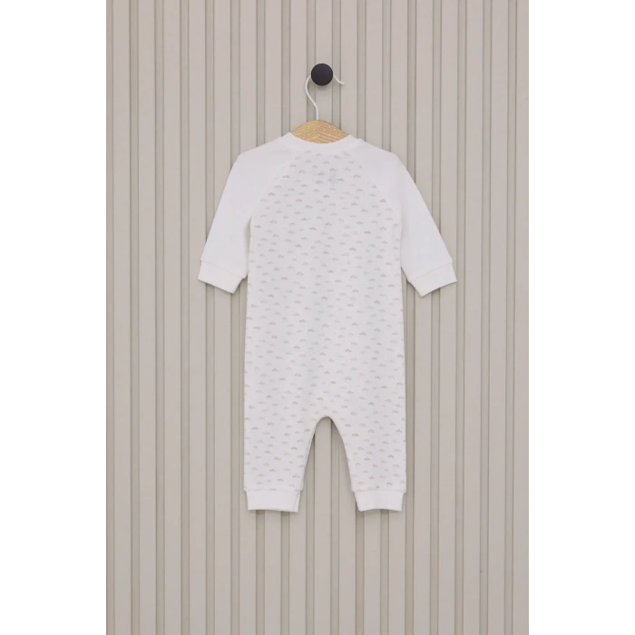 Erkek Bebek Uzun Kol Patiksiz Tulum  Krem