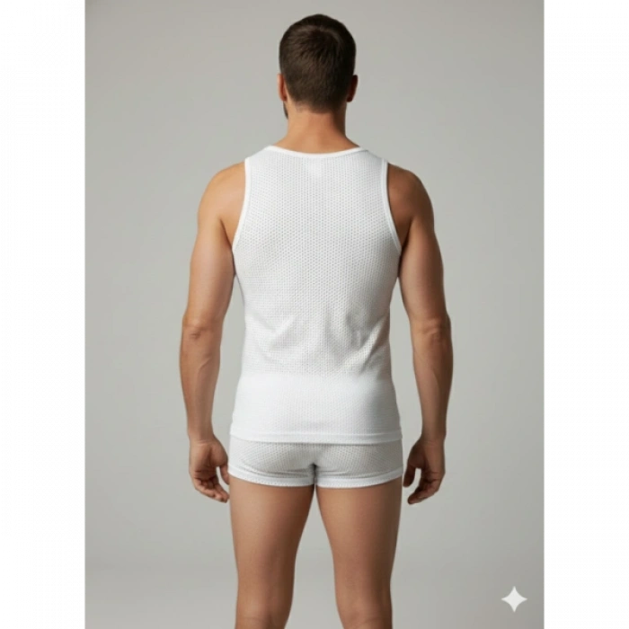 Erkek Beyaz File Tank Top Boxer Takımı