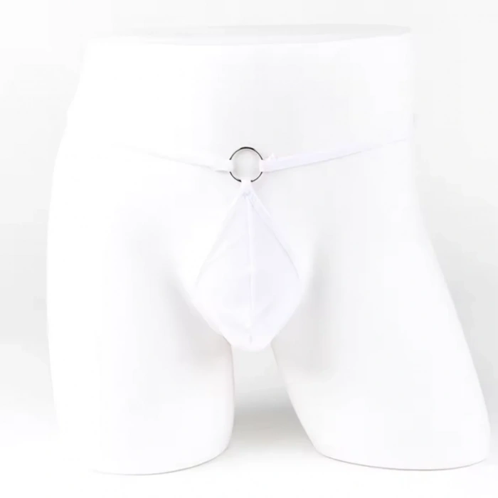 Fantezi Beyaz Transparan Halkalı Tül Erkek String Seksi Erkek İç Çamaşırı