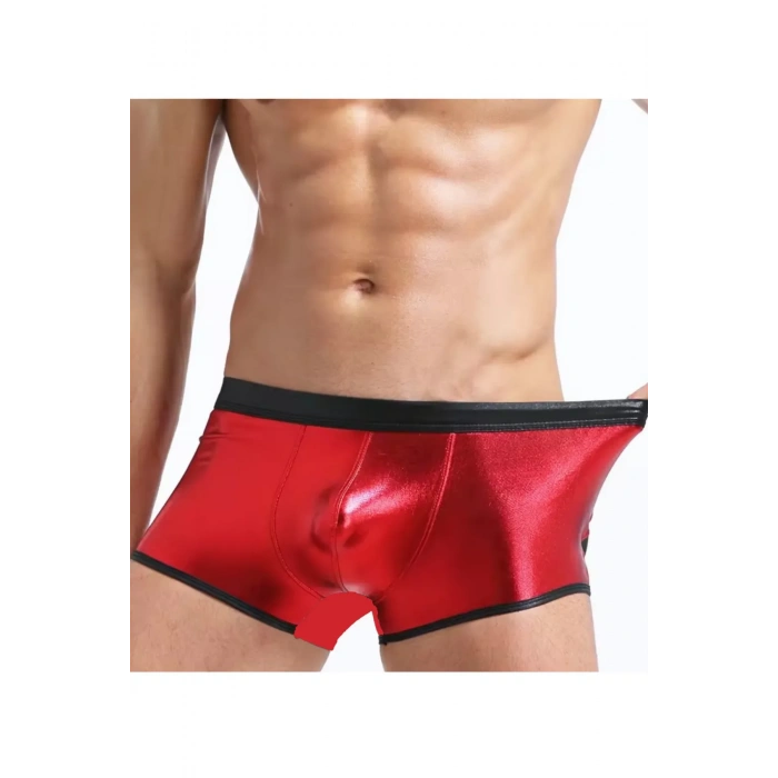 Fantezi Deri Görünümlü Kırmızı Erkek Boxer Tanga