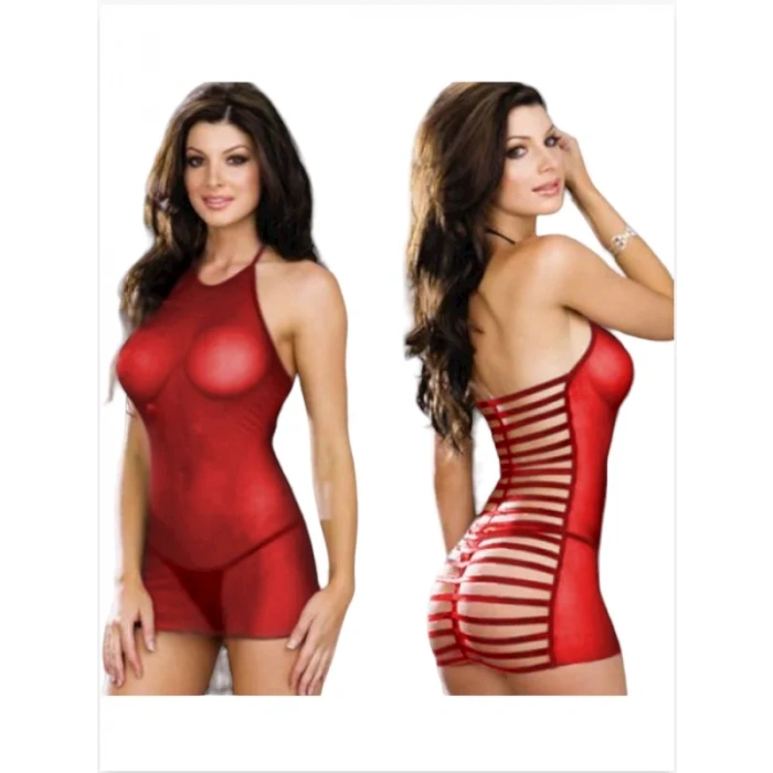 Fantezi Seksi Kırmızı Tül Babydoll Gecelik