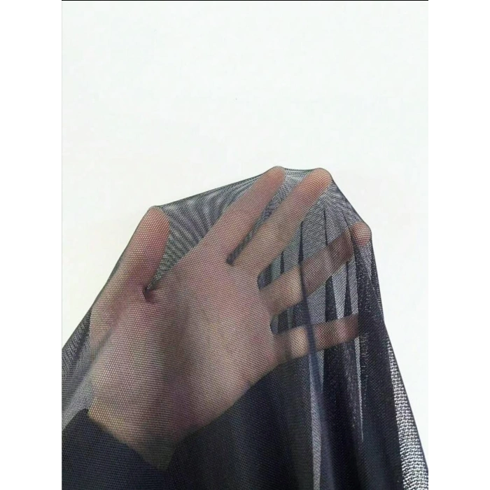 Fırfırlı Dantel İşlemeli Tül Fantezi Siyah Gecelik