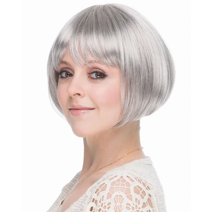 Gri Gümüş Renk Düz Kesim Astarlı Küt Parti Peruğu (4172)
