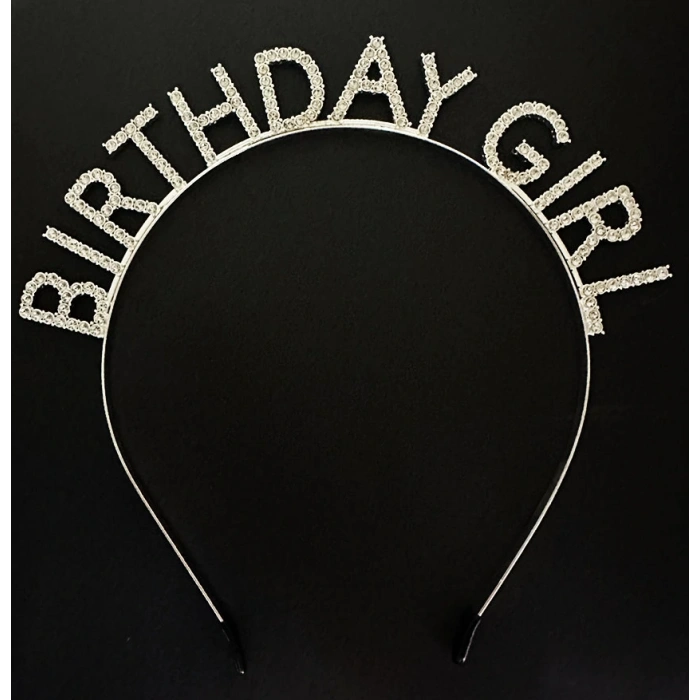 Gümüş Kristal Taşlı Birthday Girl Doğum Günü Tacı İthal Ürün A Kalite 17x16 Cm (4172)