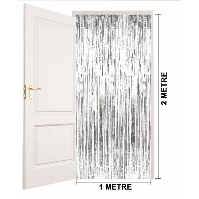 Gümüş Renk Ekstra Metalize Parlak Saçaklı Arka Fon Perde İthal A Kalite 1x2 Metre (4172)
