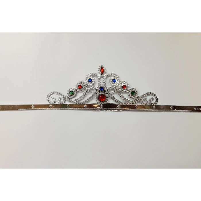 Gümüş Renk Plastik Prenses Tacı Kraliçe Tacı 60 Cm (4172)