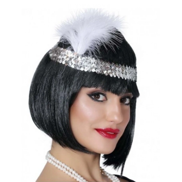 Gümüş Renk Tüylü Çarliston Saç Bandı Kafa Bandı (4172)