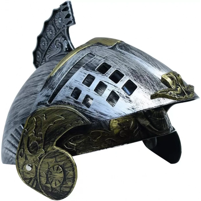 Gümüş Üzeri Altın Renk Oynar Başlıklı Romalı Bizans Kaskı Miğferi 25x20 Cm (4172)