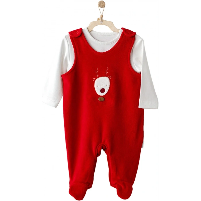 Happy Newyear Kadife Bebek Tulum Takım Red