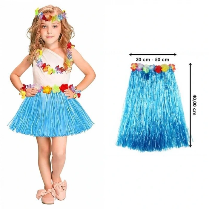 Hawaii Hula Eteği Mavi Renk 40 Cm (4172)