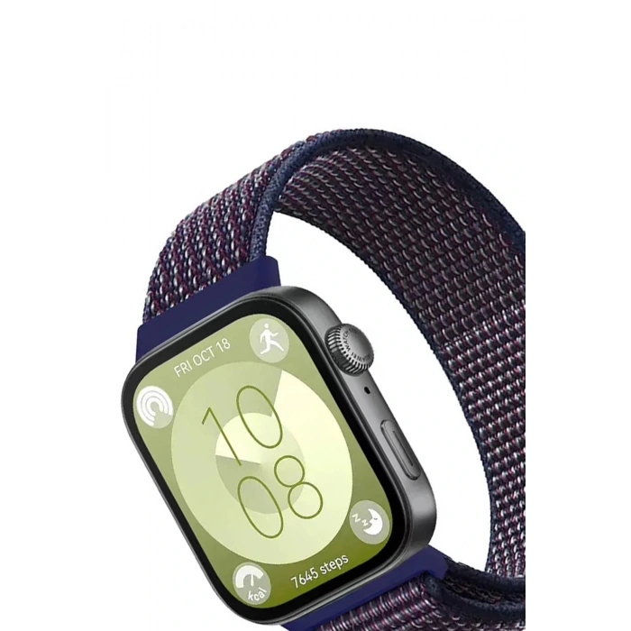 Huawei Fit 4 Hasırlı Cırtcırtlı Kordon - Mavi-Beyaz