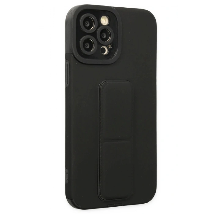 iPhone 12 Pro Kılıf Mega Standlı Silikon - Siyah